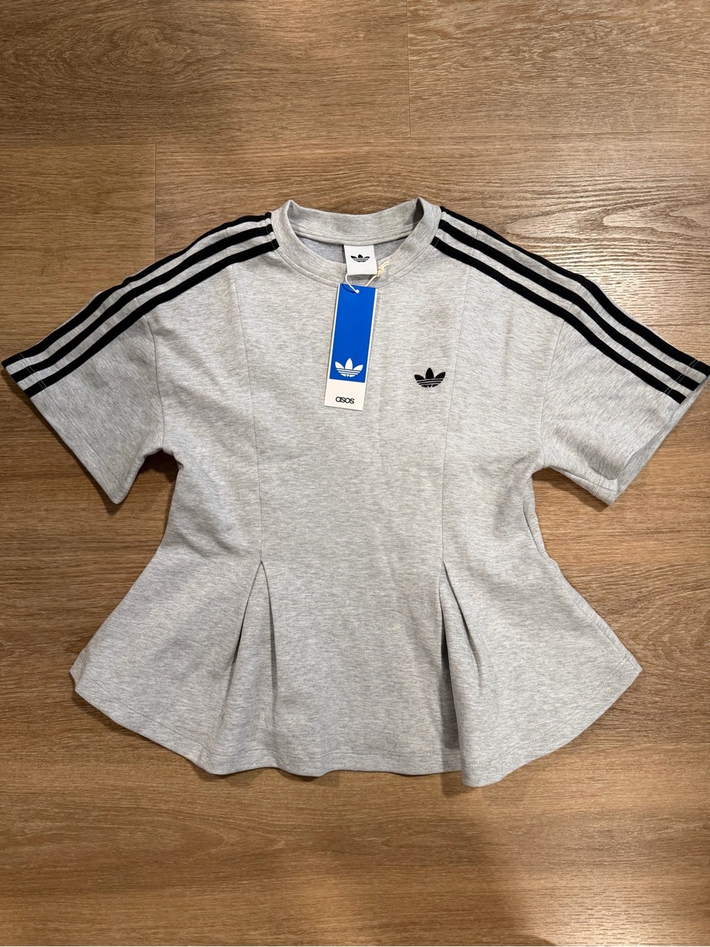 adidas Originals x ASOS Gray T-Shirt Waist Detail Peplum Top - Picture 3 of 4